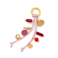 Pink woven leather keychain with golden seahorse and shell charms for handbags - Pink Rope Shell