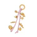 Pink braided shell charm keychain with golden ocean charms like turtle and starfish - Pink Rope Little Fish
