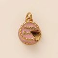 Detailed close-up of a pink 18K gold-plated happy birthday cake charm pendant - Large Gold Cake Pendant