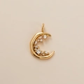 Vue détaillée d'un pendentif lune plaqué or serti de pierres de zircone blanches - Pendentif Rayon de Lune