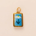 Close-up of retro enamel rectangular daisy pendant with gold hook on beige base - Square Blue Flower Pendant Only (Without Chain)