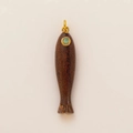 Vintage red fish pendant with green gemstone and metallic matte finish for necklace - Brown Fish