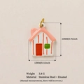 Pink and white enamel house pendant in stainless steel with 18K gold finish - Pink Vertical Stripe Pendant