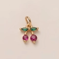 Colgante de cereza en oro de 18K con piedras de circón rosa y verde sobre blanco - Estilo Cereza Rosa (33)