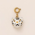 Macro view of leopard print enamel animal pendant with polished golden metal ring clasp - Leopard Pendant Only (Without Chain) / White