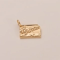 Macro shot of gold-plated MetroCard pendant showing detailed embossed text and texture - MetroCard Shape (Postcard Pendant)