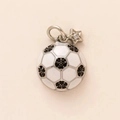 Detailed view of enamel soccer ball pendant with a sparkling star charm and 18K gold hook - Football Shape