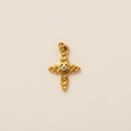 Macro view of vintage gold stainless steel cross pendant with embossed floral patterns - Engraved Single Rhinestone Cross Pendant