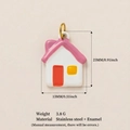 White and pink enamel house charm in 18K gold plated stainless steel with dimensions - Purple Roof House Pendant