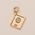 Minimalist 18K gold passport pendant with engraved world map and passport text - Gold Passport Shape (No. 18 Passport)