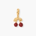 Minimalistische 18K gouden aardbeihanger met rode vruchten en gouden bladeren - Kers