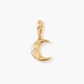 Minimalistische 18K gouden halve maan hanger met ster gravure en zirkonia steen - Maan