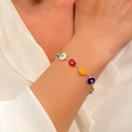 Chic gold-plated link bracelet featuring colorful enamel evil eye charms for women - Mixed Colors