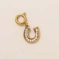 Macro shot of 18K gold plated horseshoe pendant with sparkling zircon insets - Horseshoe Pendant