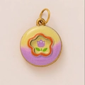 Ciondolo tondo smaltato oro 18K con design a tulipano giallo e viola per collana - Pendente Fiore Viola Iridescente / Pendant Only (Without Chain)