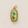 Cute tinned fish enamel pendant in yellow finish with 18K gold plated metal ring - Tinned Fish Yellow Pendant