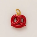 Ciondolo a forma di pretzel in smalto rosso con anello placcato oro 18 carati DIY - Ciondolo Pretzel / Pendant Only (Without Chain)