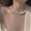 Elegant double-layered cream pearl choker necklace for women in vintage palace style - SY311-Double Layer Creamy White Pearl Stacked Necklace
