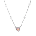 Minimalist silver necklace with white pearls and a pink gradient heart opal pendant - Silver Pearl Pink Heart (1732)