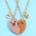 Collier BFF magnétique avec pendentifs ours rose et marron en forme de cœur pour fille - Collier Capybara / Or