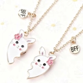Detail of magnetic heart-shaped bunny necklaces for best friends with BFF engraving - Bunny Heart Splicing (#11)