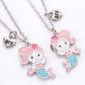 Magnetische zeemeermin vriendschapskettingen met BFF hartjes voor meisjes - Zeemeermin (#2) / 2-delige set / Zilver