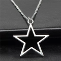 Minimalist silver hollow star pendant necklace with polished finish on black leather base - Pentagram Necklace (Silver)