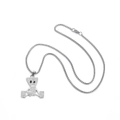 Hiphop-Roboter-Anhänger an silberner Box-Kette mit funkelnden Pavé-Kristallen für Herren - Roboter-Puppenanhänger (Knochenkette) / Silber