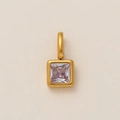 Detailed macro view of 18K gold-plated square pendant with a purple crystal stone - June Birthstone Pendant / Gold