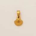 Detailed view of a gold shell pendant with radial ridges and polished lobster clasp - Small Shell Pendant