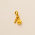 Pendentif doré avec barre gravée peace et perle citrouille côtelée au fini poli - Figue