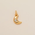 Polished gold crescent moon pendant with central starburst zircon and top loop charm - Single Rhinestone Moon Pendant