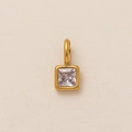18K gold plated necklace with square cut crystal stone pendant in minimalist geometric style - April Birthstone Pendant / Gold