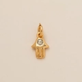 Golden Hamsa Hand pendant featuring a polished finish and a central sparkling zircon stone - Palm Charm