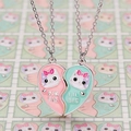Matching magnetic heart necklaces with cat icons for big and little sisters - Sister Cats Heart Splicing (Big/Lil Sis) (#14)