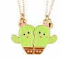 Magnetic matching cactus best friend necklaces with enamel pendants on gold chains - Personified Cactus Splicing (MF) (#17)