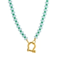 Perlenkette mit hellblauen und grünen durchscheinenden Perlen und goldenem Hufeisenverschluss - Blaue Perlenkette