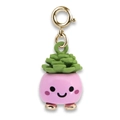 Cute pink succulent plant bag pendant with a smiley face and golden spring ring clasp - Carrot Shape