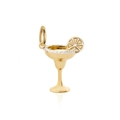 Golden margarita glass pendant charm with lemon slice and white rim detail - Lemon Tea Cup