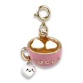 Pink enamel cocoa cup bag charm with heart marshmallows and smiley face pendant - Coffee Style