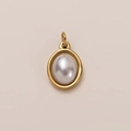 Elegante ciondolo ovale in acciaio inossidabile placcato oro 18K con perla bianca - Ciondolo Pietra Natale Giugno