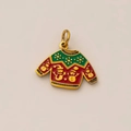 Detail of Christmas ugly sweater pendant with red green enamel and gold snowflake pattern - Gold Christmas Sweater Pendant