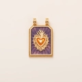 Vintage tarot style Sacred Heart pendant with purple enamel in polished titanium steel finish - Purple Sacred Heart