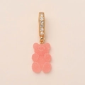 Pink resin gummy bear pendant with gold zircon clasp on light background - Pink Bear Gold Rhinestone Clasp Pendant