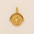 Goldener Abundantia-Münzanhänger im Vintage-Stil mit Relief und drehbarem Rahmen - Abundantia Göttin Münzanhänger