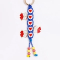 Blauwe handgeweven sleutelhanger met beerhangers en kleurrijke kralen voor tassen - Blauw Touw Hart