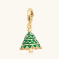 Detalle del colgante de árbol de Navidad bañado en oro con esmalte verde y puntos - Árbol de Navidad