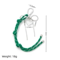 Green and white braided rope bag charm with silver bow and heart pendant - Bow Clear Heart Style / Emerald Green
