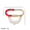 Red and white braided rope keychain with white pearls and gold D-ring pendant - Pearl Keychain