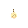 Golden round tulip pendant with brushed metal texture and minimalist engraved floral design - Small Lotus